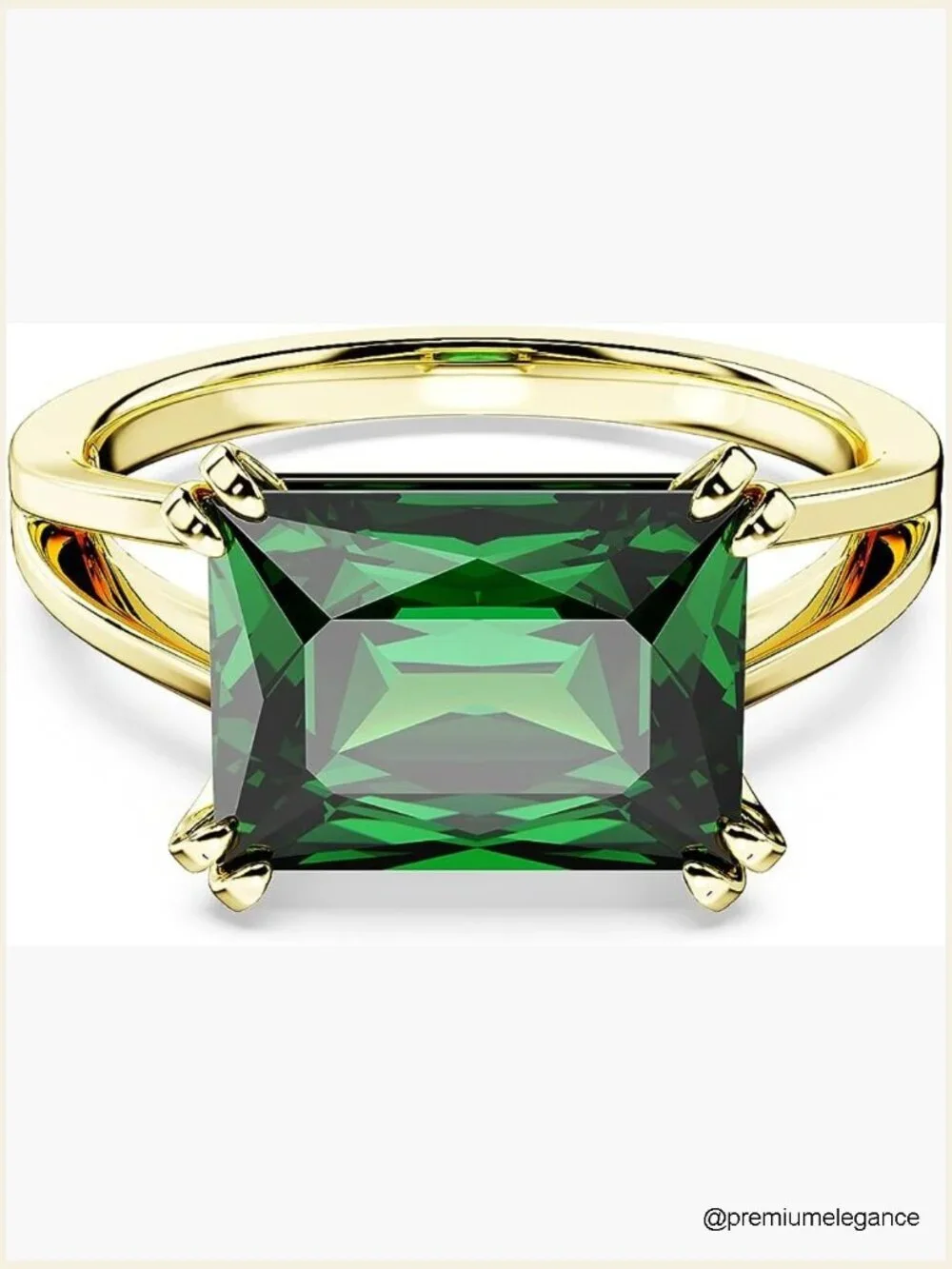 Cocktail Ring with Rectangular Stone, Gold Finish, Ring Box Included